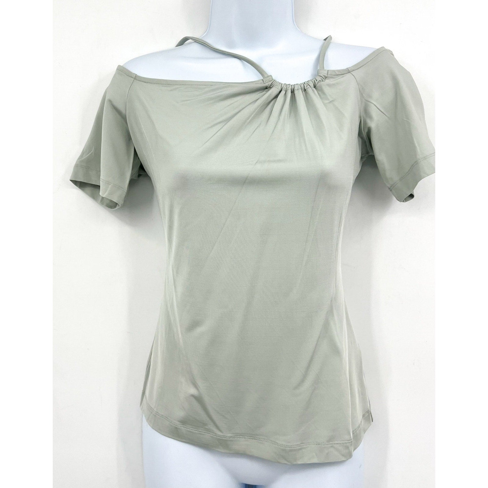 REISS Womens Cierra Strappy Off-Shoulder Short Sleeve Top Large Light Green NWOT
