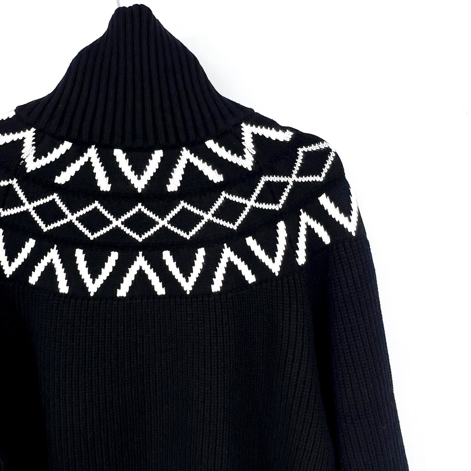 VARLEY Sigrid Fairisle Half-Zip Knit Sweater Medium Black Long Sleeve NWT
