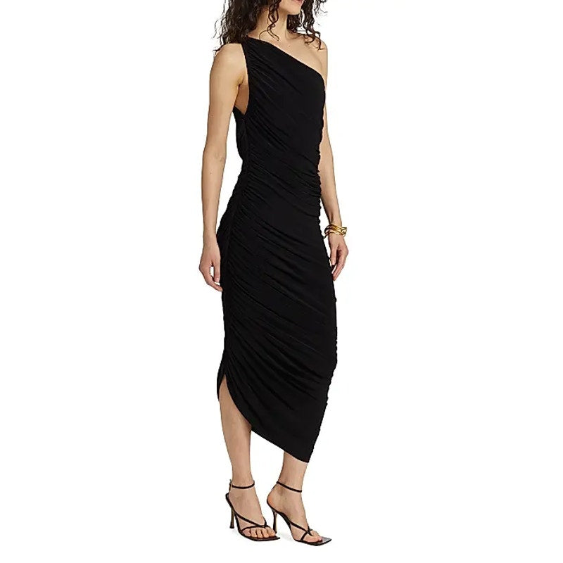 NORMA KAMALI Women's One Shoulder Diana Gown Medium Black Asymmetric NWT