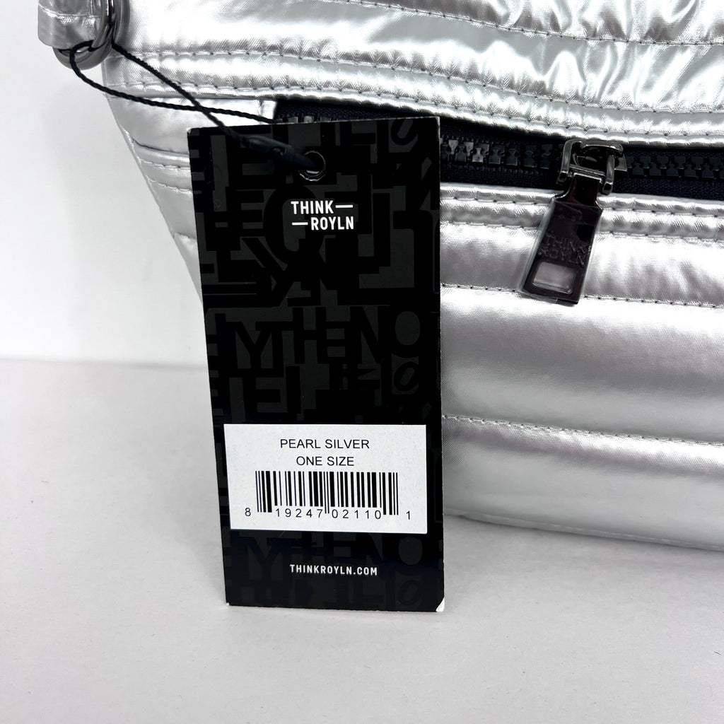 THINK ROYLN Women's Double Down Crossbody Fanny Pack Small Pearl Silver NWT