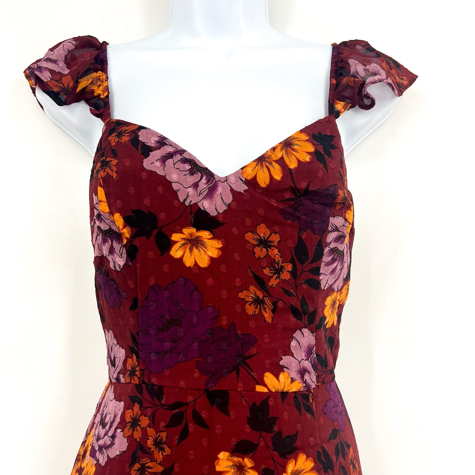 THE GENERAL GOOD Womens Floral Maxi Dress Small Dark Red Cap Sleeve NWOT