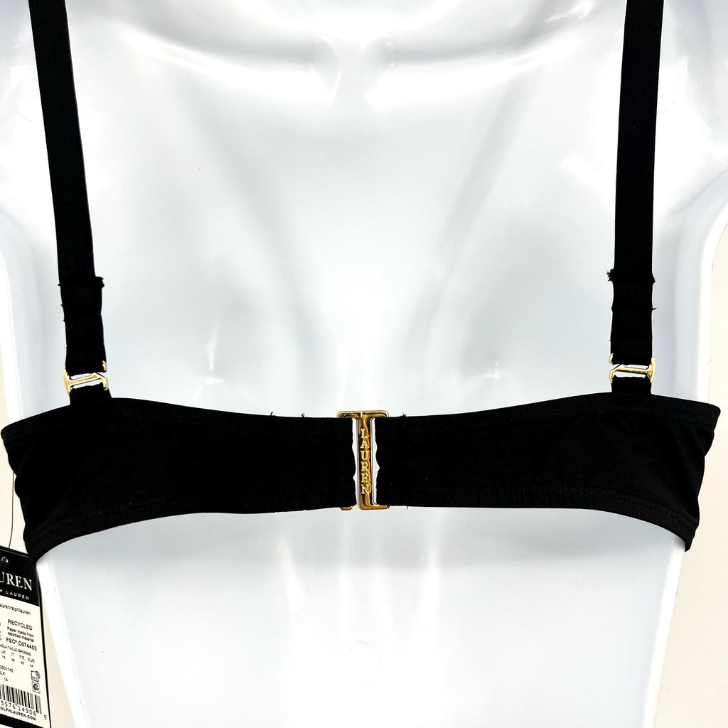 LAUREN RALPH LAUREN Women's Ring Triangle Bikini Top Size 14 Black NWT