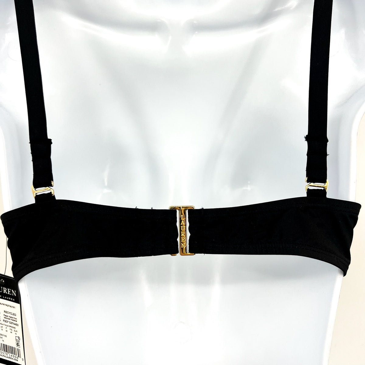 LAUREN RALPH LAUREN Women's Ring Triangle Bikini Top Size 14 Black NWT