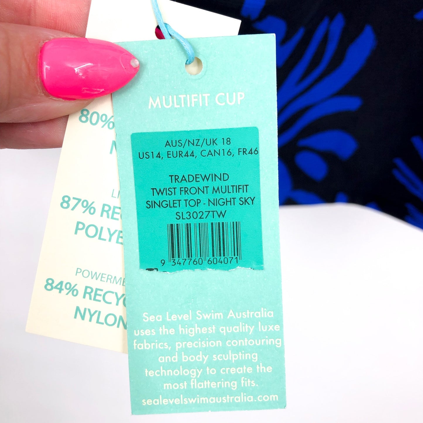 SEA LEVEL SWIM Tradewind Twist Front Tankini Top Size 14 Blue Black