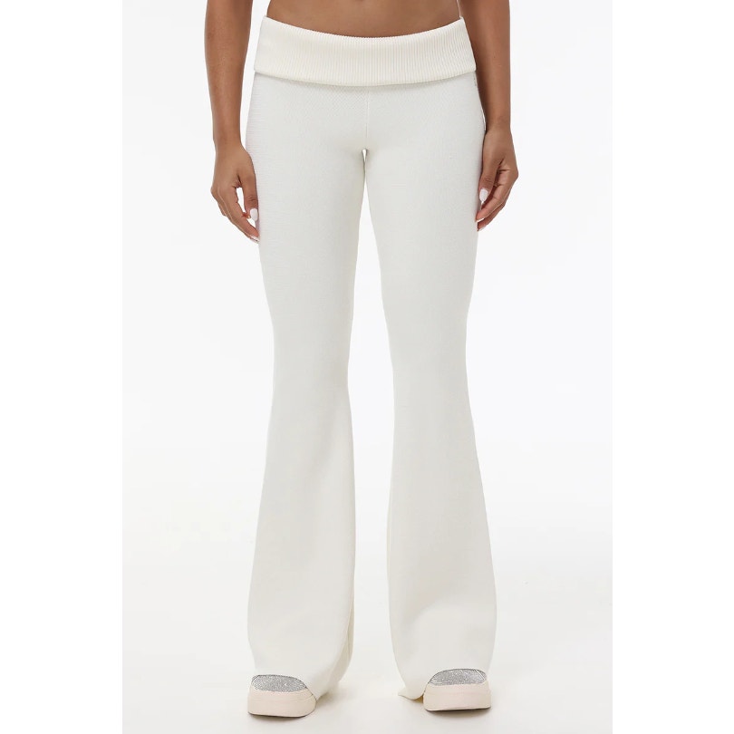 JUICY COUTURE Women's Knit Flare Pants Large White Angel Fold Over Band NWT