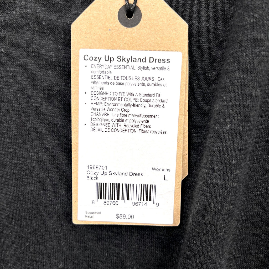 PRANA Women's Cozy Up Skyland Dress Large Black Stretch Boatneck NWT