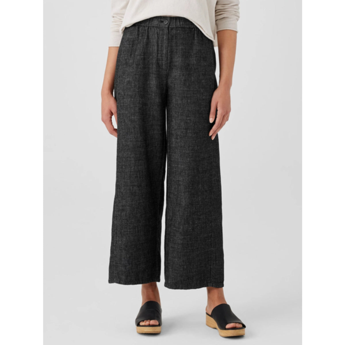 EILEEN FISHER Women's Tweedy Hemp Cotton Wide-Leg Pant Large PETITE Denim NWT