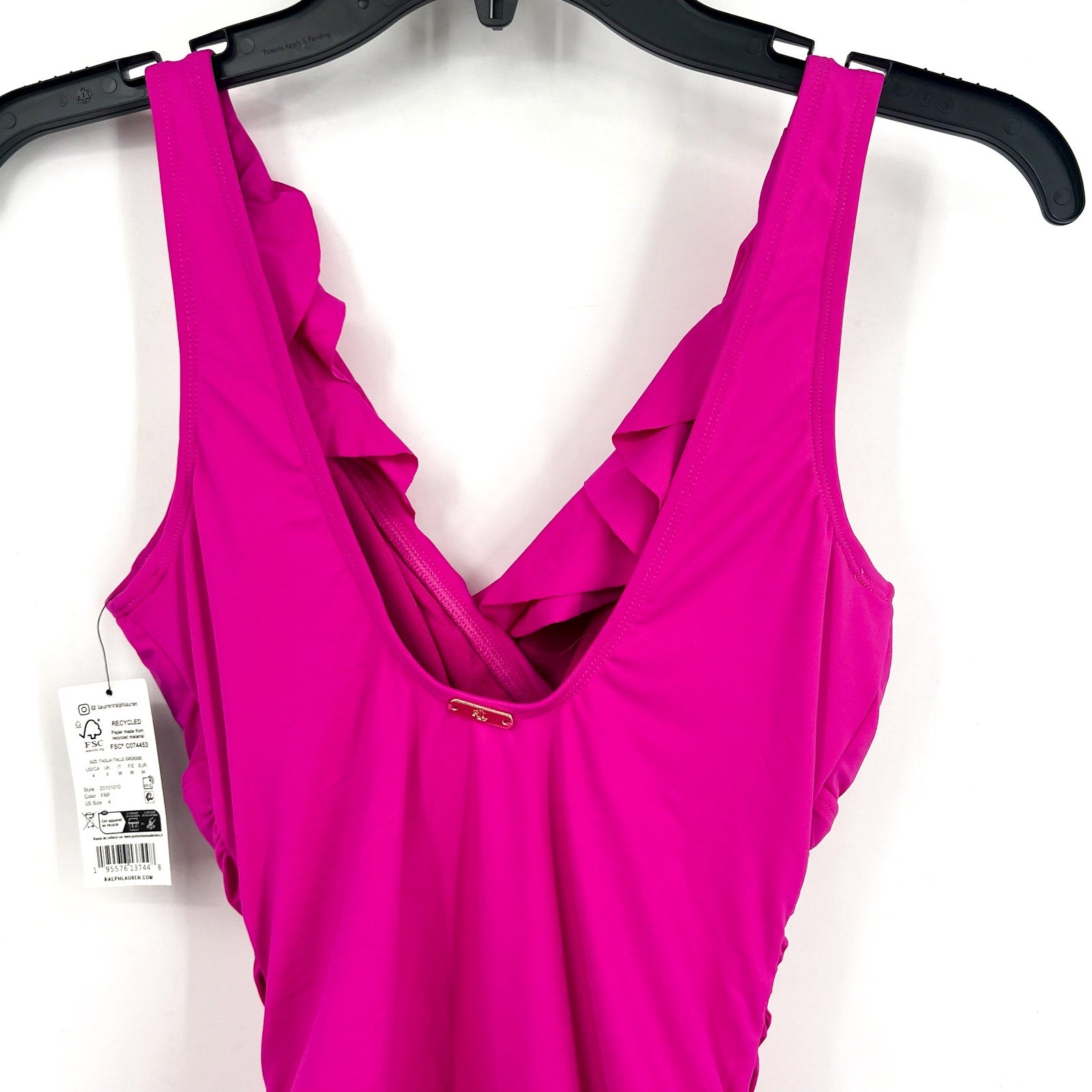 LAUREN RALPH LAUREN Ruffle One Piece Swimsuit Size 4 Orchid Pink Beach Club NWT