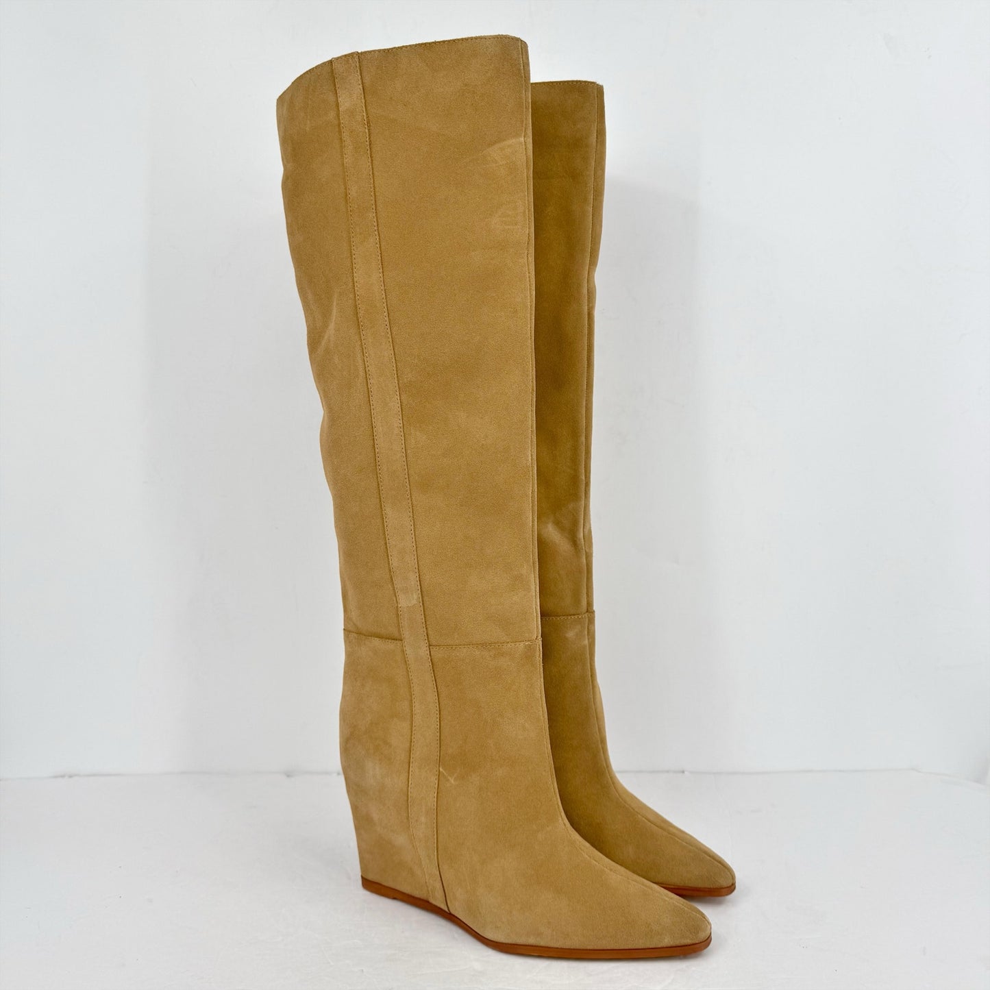 Vince Camuto Womens Tiasie Over the Knee Wedge Boots US 11 M Tan Suede NWOB