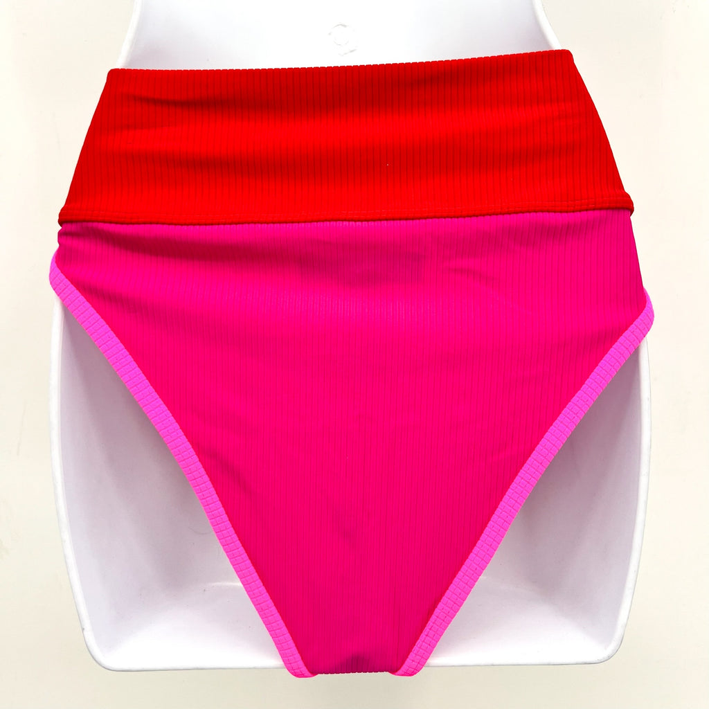 BEACH RIOT Emmy High Waist Bikini Bottom Large Fuchsia Red Neon Pink NWT