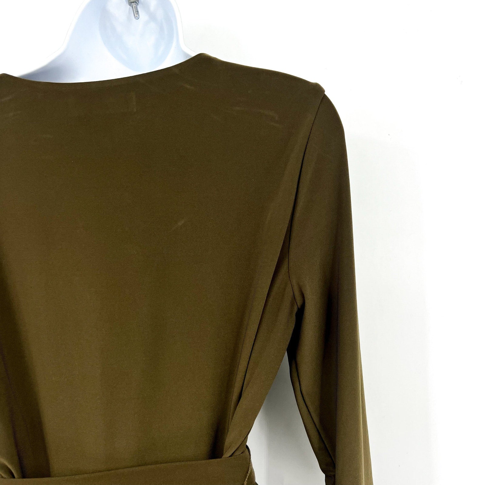 LAUREN RALPH LAUREN Surplice Jersey Dress Size 8 Olive Green Faux Wrap Belt NWT