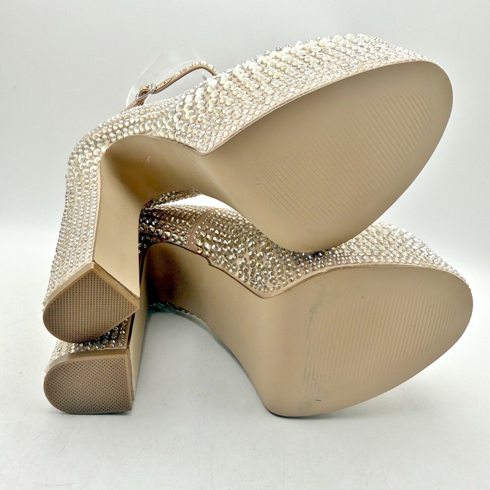 Steve Madden Womens Skyrise Platform Pumps US 6 M Tan Rhinestone NWOB