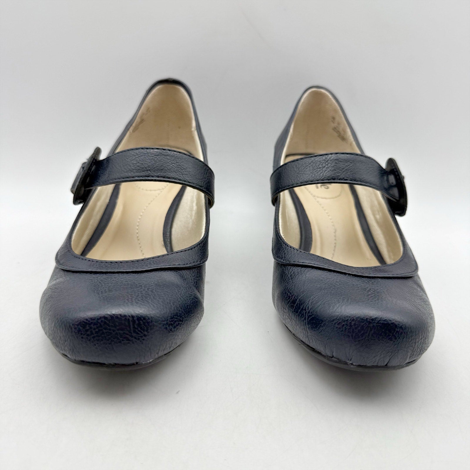LifeStride Womens Rozz Mary Janes Pumps US 7 Wide EU 37 Navy Vegan Leather NIB