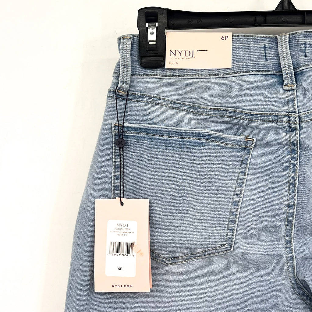 NYDJ Womens Ella Denim Shorts Size 6 PETITE Light Blue Poetry 8" Inseam NWT