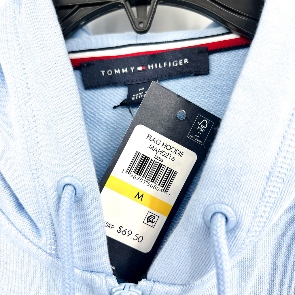 TOMMY HILFIGER Women's Flag Zip Hoodie Sweatshirt Medium Light Blue NWT