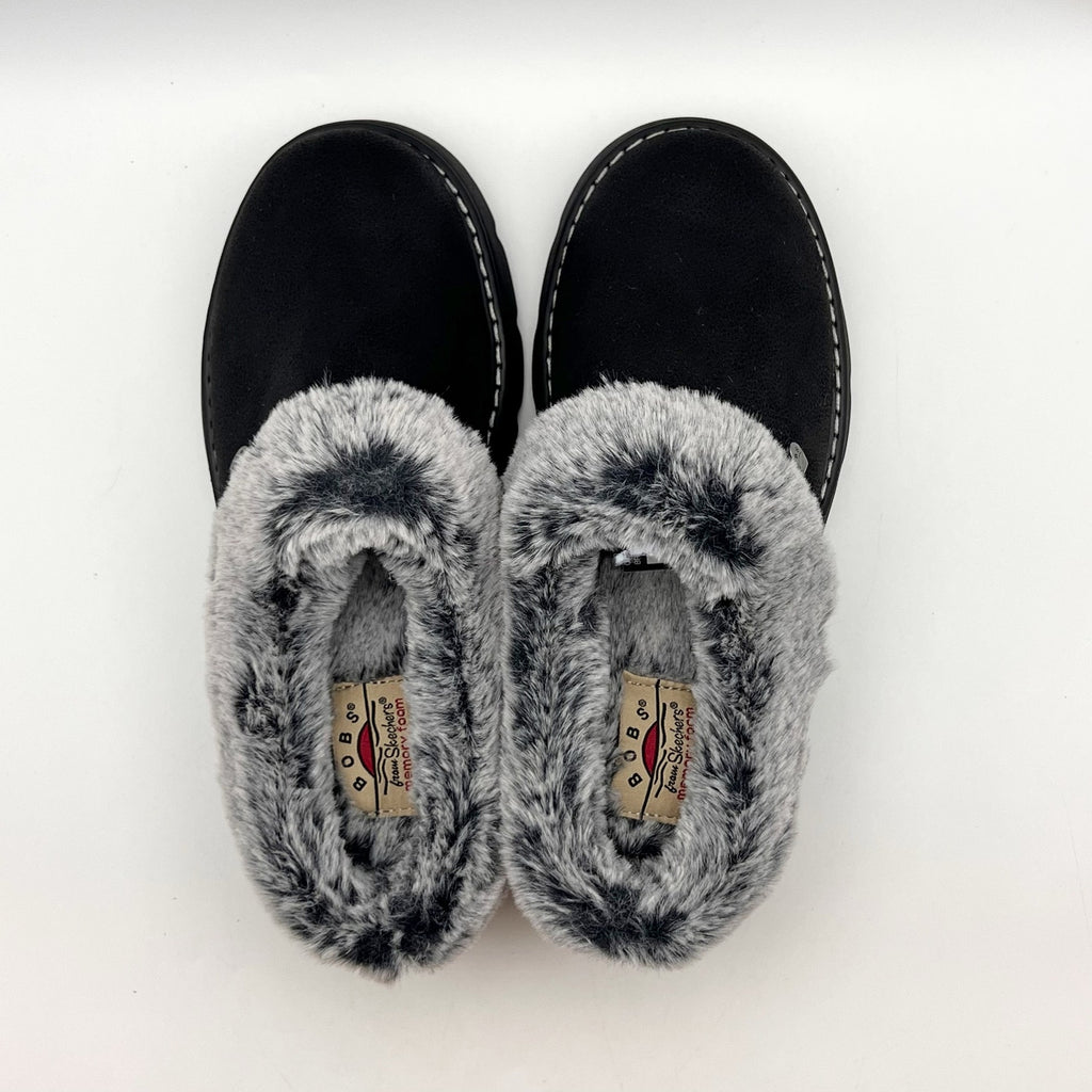 Bobs Skechers Womens Keepsakes Lite Slippers Size 5 EU 35 Black Vegan Suede NWOB