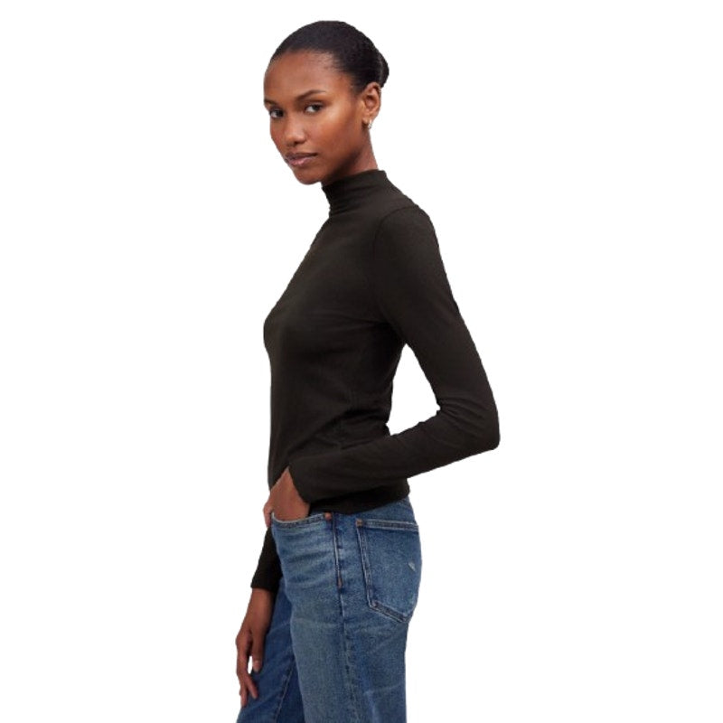 MADEWELL Women's Drapey Rib Long-Sleeve Mockneck Top Medium Jet Black NS610 NWT
