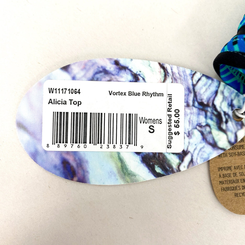 PRANA Women's Alicia Bikini Top Small Vortex Blue Rhythm Bralette Cross Back NWT