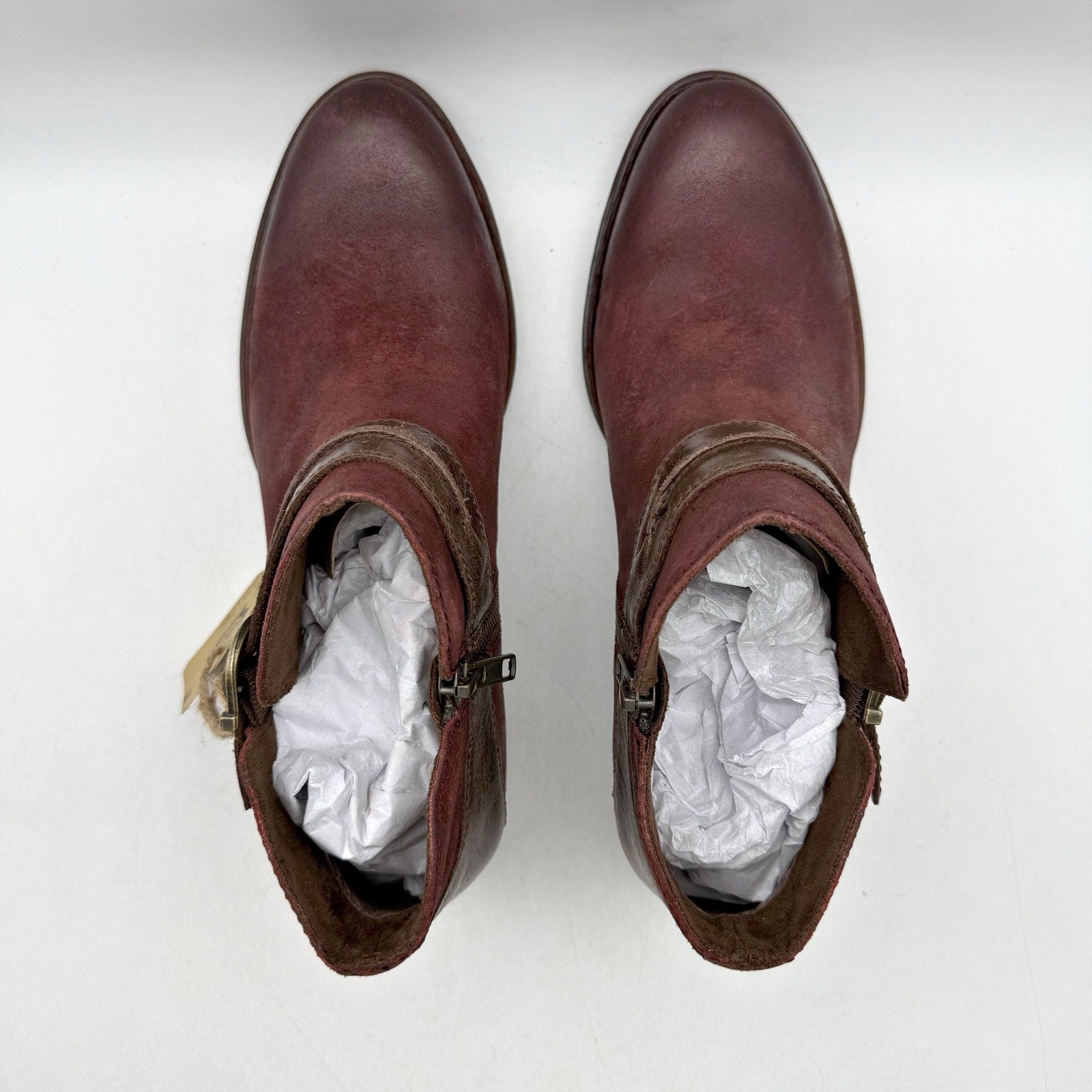 Born Womens Kati Ankle Booties US 8.5 M Burgundy Red Brown Leather NWOB