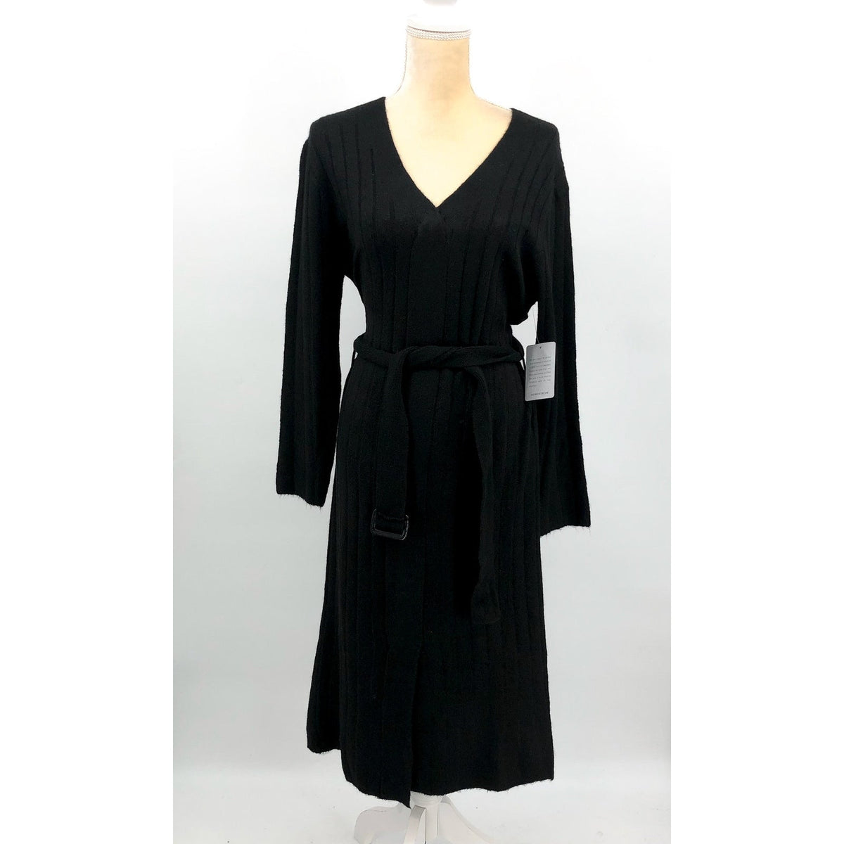 STITCHDROP Women's Tied To You Belted Midi Sweater Dress Medium Black NWT
