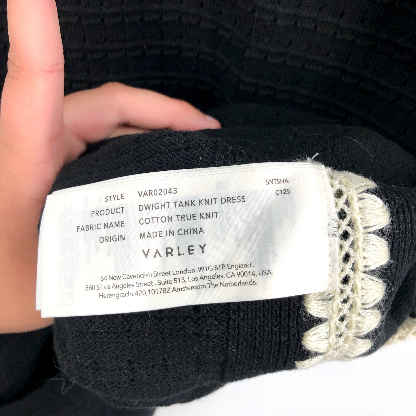 VARLEY Womens Dwight Tank Knit Midi Dress XS Black White Scalloped Edge NWT