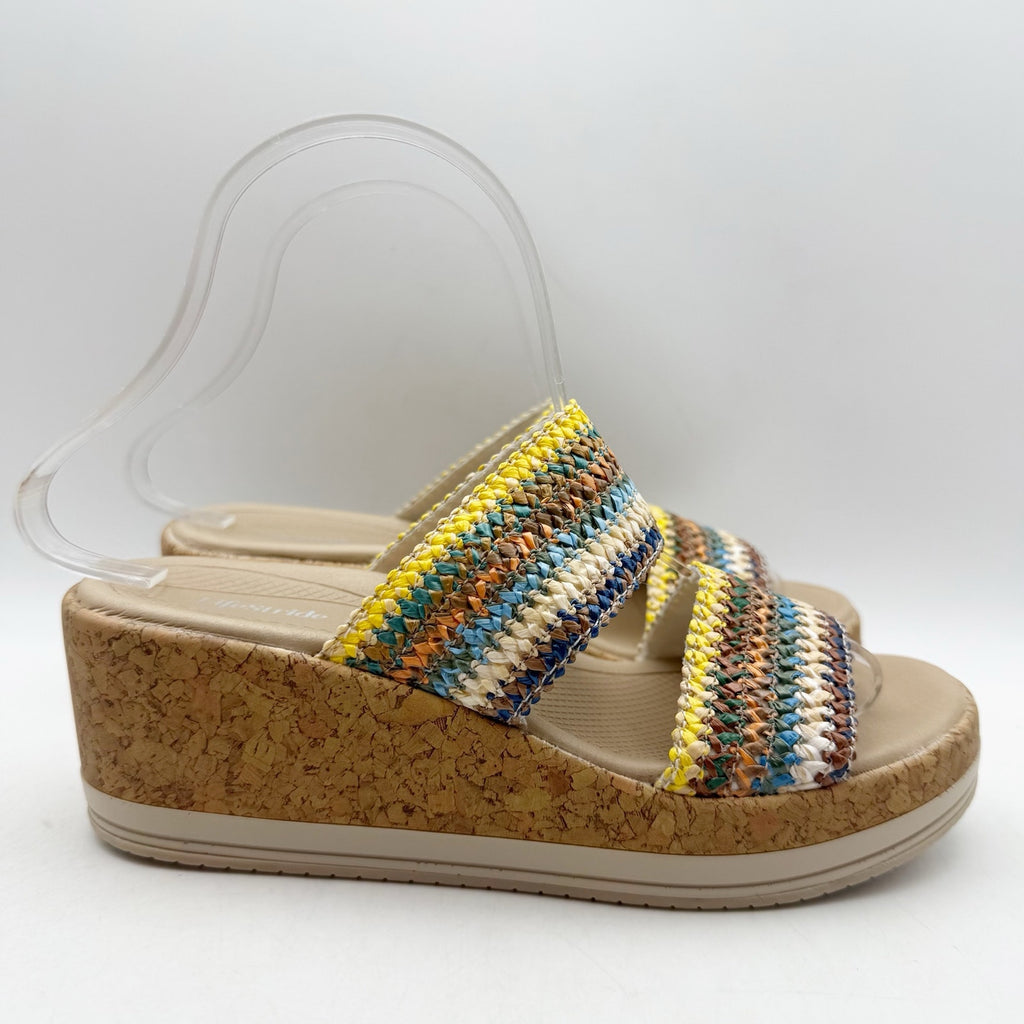 LifeStride Womens Resort Wedge Sandals US 6.5 M Multicolor Raffia Slip On NWOB