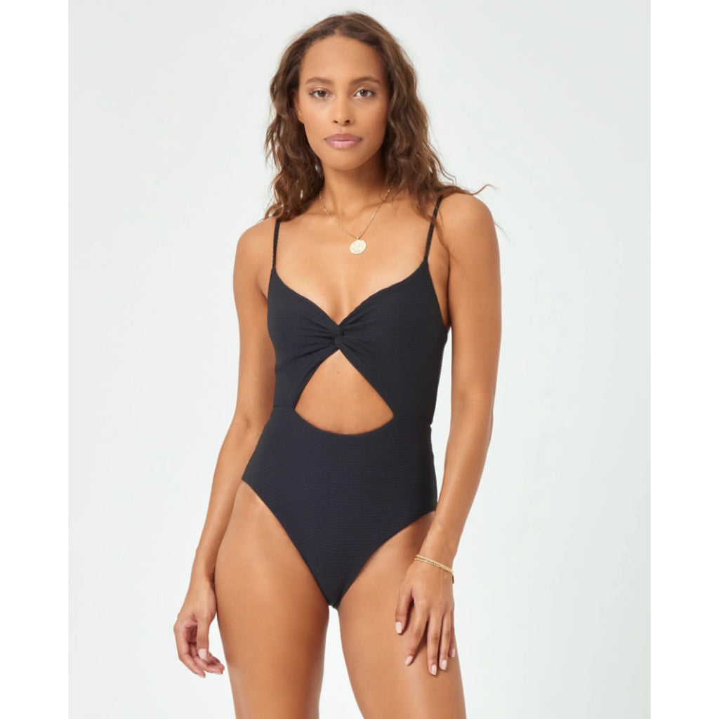 L*SPACE Women's Kyslee One Piece Swimsuit XL Black Eco Chic Repreve Twist NWT