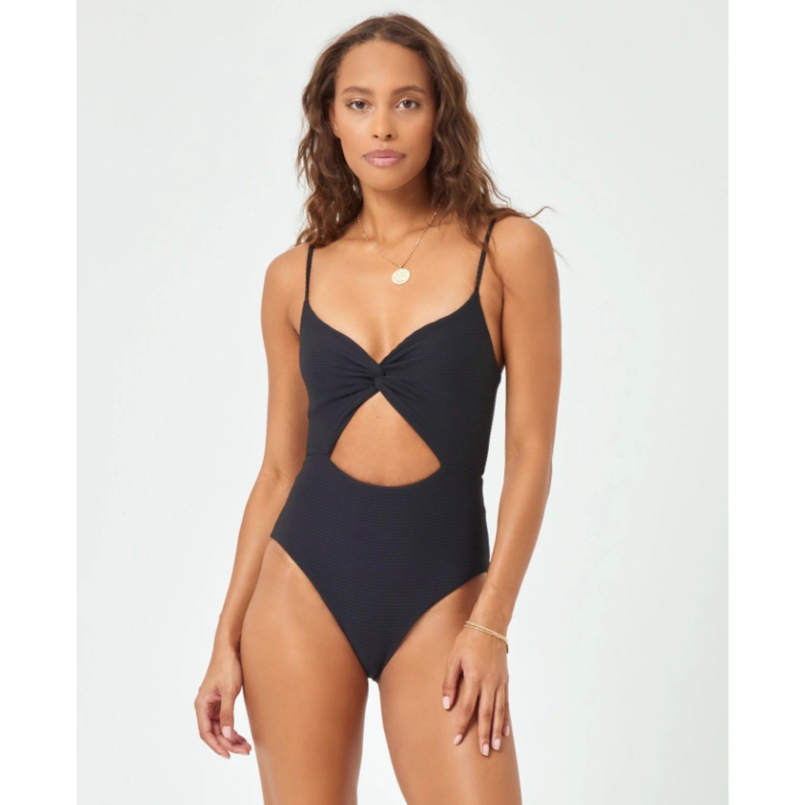 L*SPACE Women's Kyslee One Piece Swimsuit XL Black Eco Chic Repreve Twist NWT