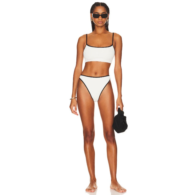 L*SPACE Women's Adalyn Bikini Top Small Cream Black Colorblock Bralette NWT