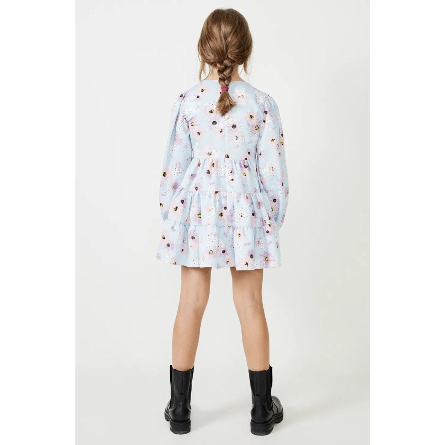 BARDOT Girls Ella Broderie Dress Size 8 Blue Floral Size Long Sleeve NWT