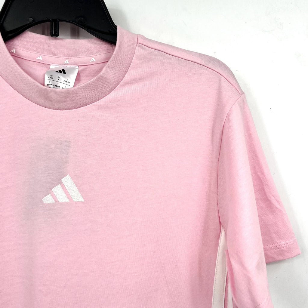 ADIDAS Women's Essentials 3-Stripes Cotton Tee Small Pink White Short Sleeve NWT