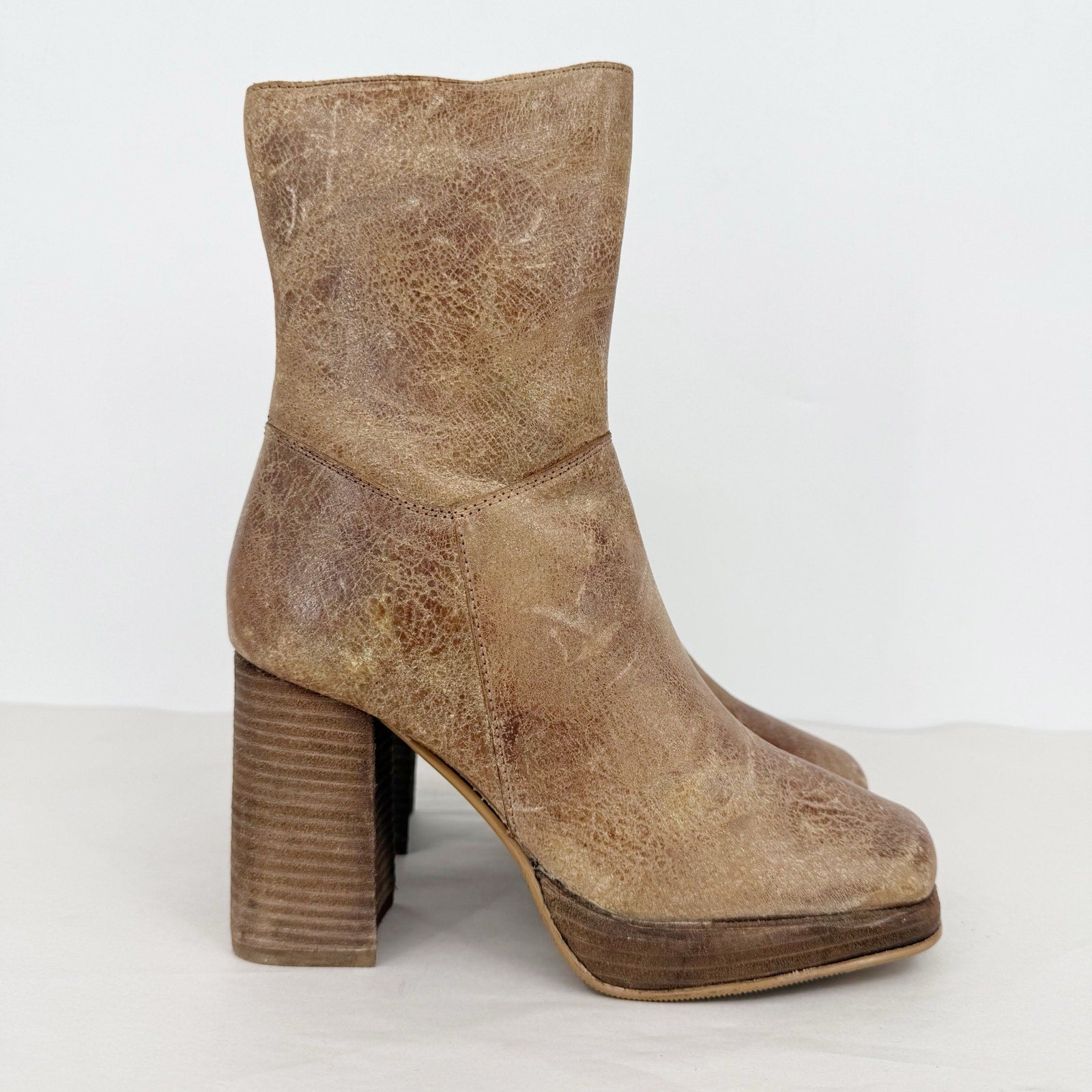 Diba True Womens Mont Pelier Ankle Boot US 7.5 EU 38 Tan Distressed Leather NWOB