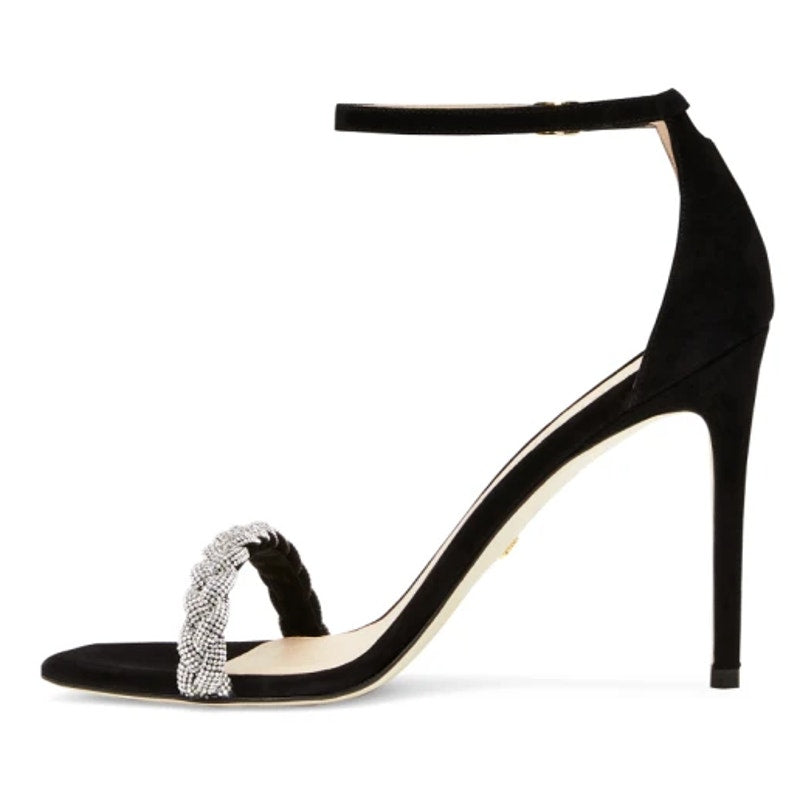 Stuart Weitzman Women Nudistcurve 100 Highshine Sandal US 9.5 Black Leather NWOB