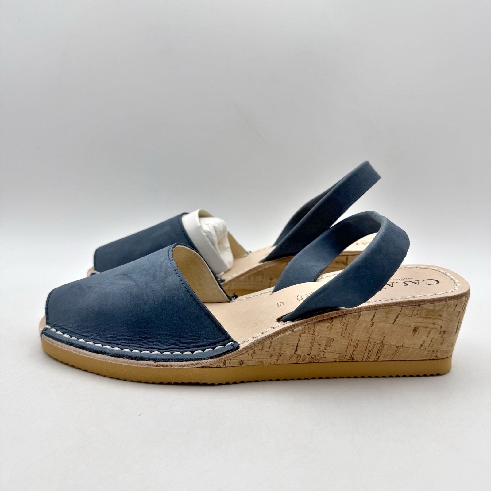 CalaXini Womens Cork Wedge Sandals EU 39 US 8.5-9 Navy Blue Suede NWOB