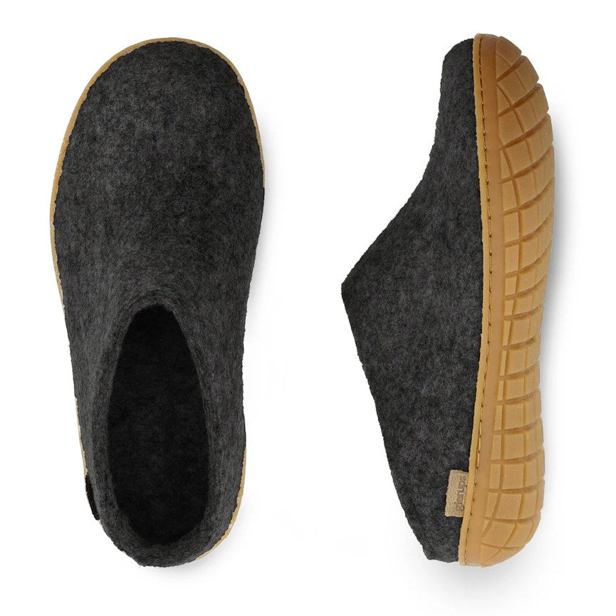 Glerups Womens Slip On Slippers EU 37 US 7 Charcoal Black Wool Rubber Soles NWOB