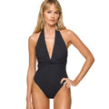 L*SPACE Women's Coast to Coast Deep-V One-Piece Swimsuit Medium Black NWT