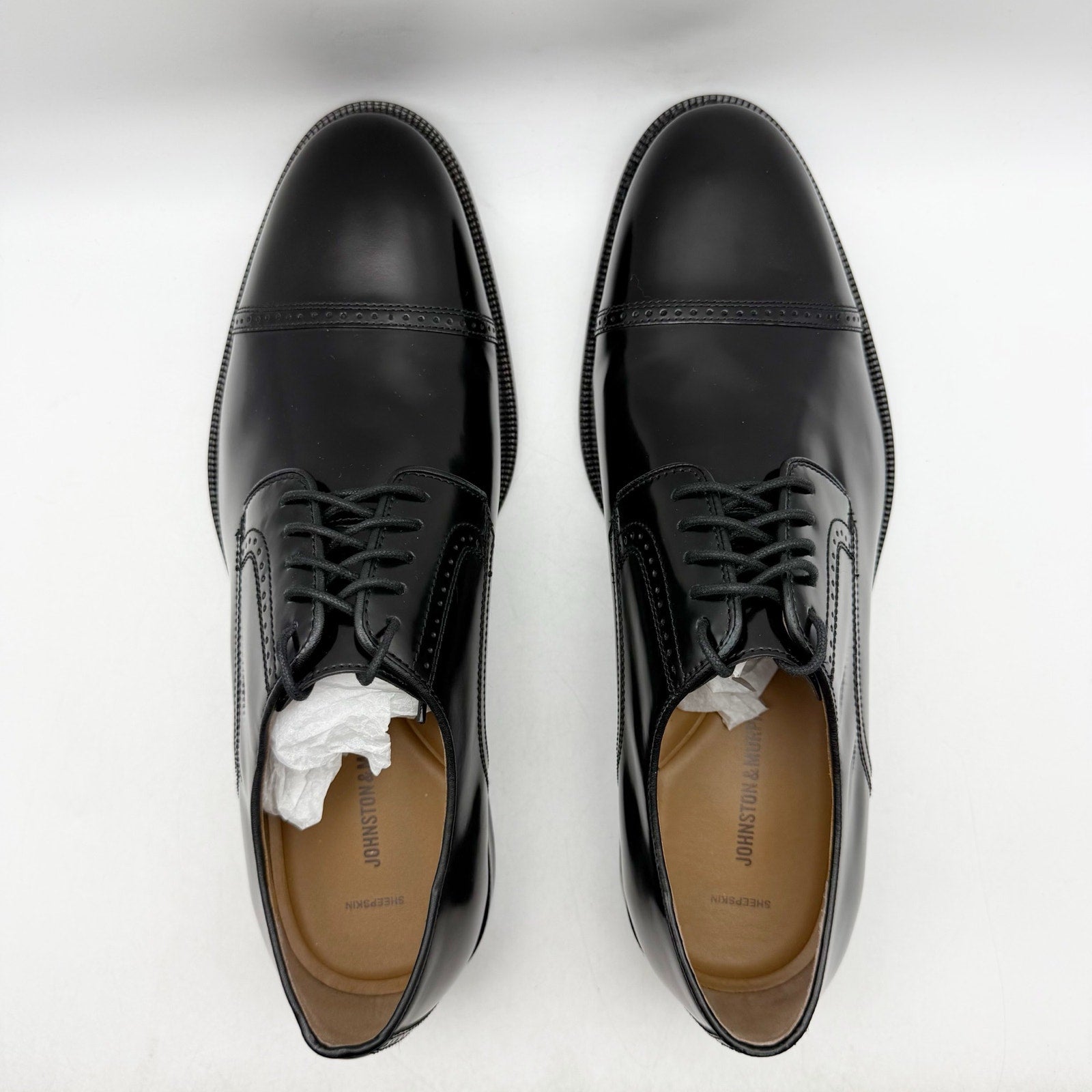 Johnston & Murphy Mens Bradford Oxford Shoes US 13 EEE Black Patent Leather NWOB