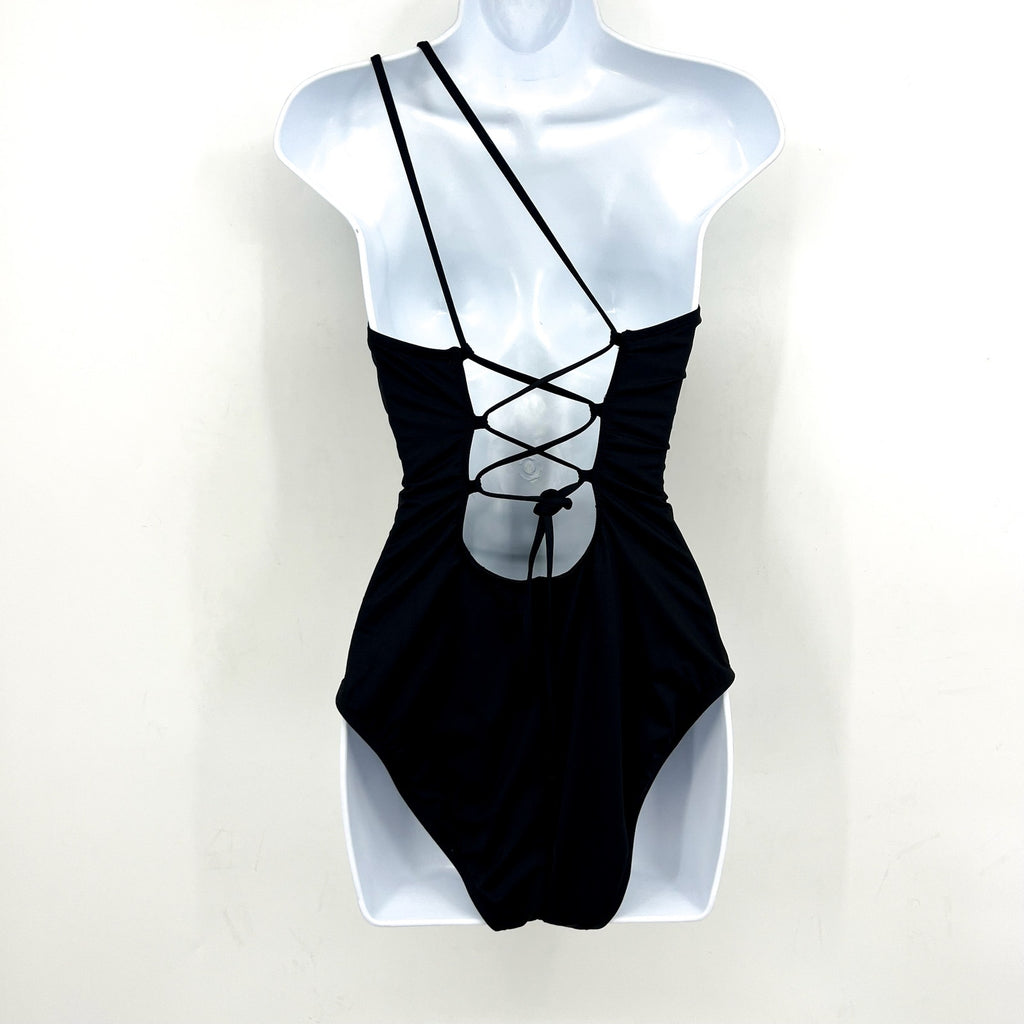 LA BLANCA Island Goddess One Piece Swimsuit Size 10 Black Lace Back NWOT