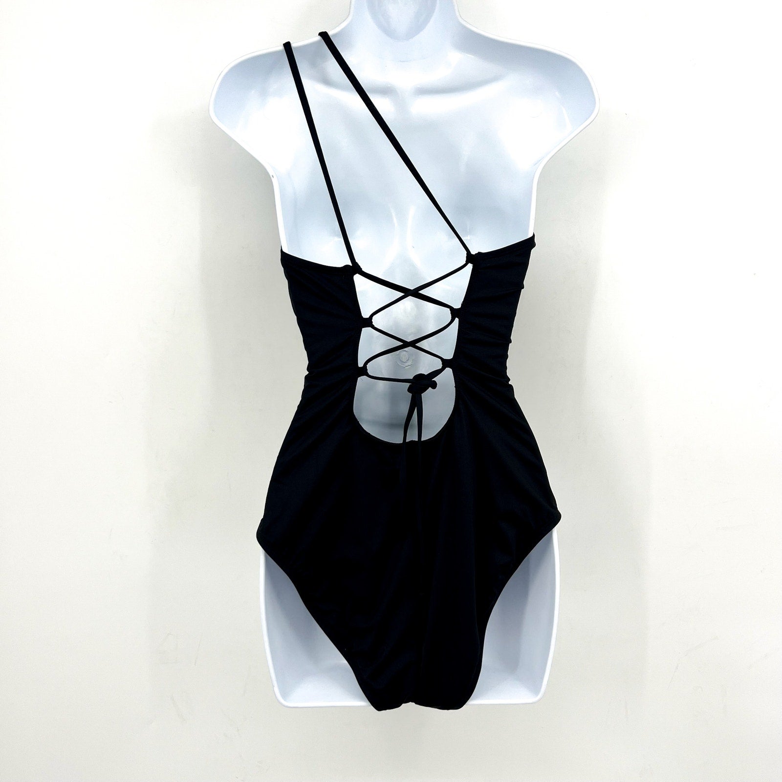 LA BLANCA Island Goddess One Piece Swimsuit Size 10 Black Lace Back NWOT