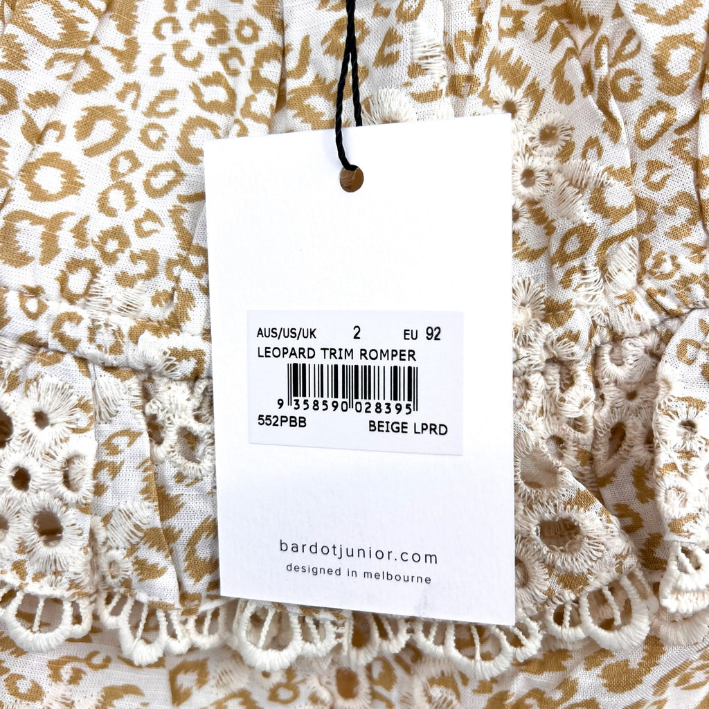 BARDOT Toddler Girl's Leopard Trim Romper Size 2T Beige Peplum NWT