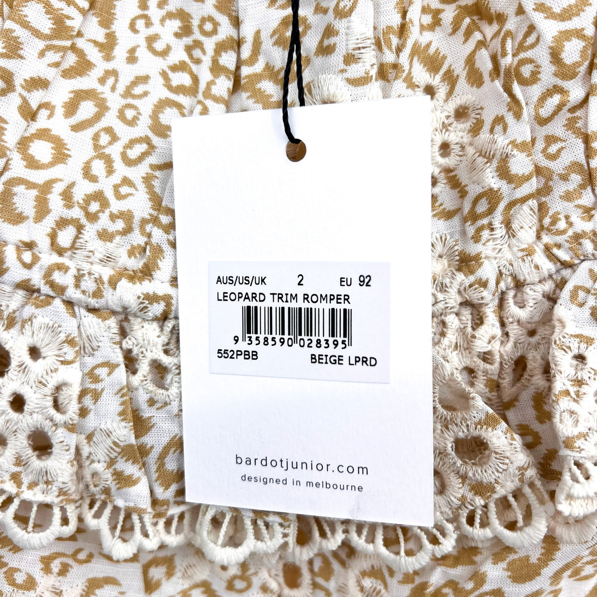 BARDOT Toddler Girl's Leopard Trim Romper Size 2T Beige Peplum NWT