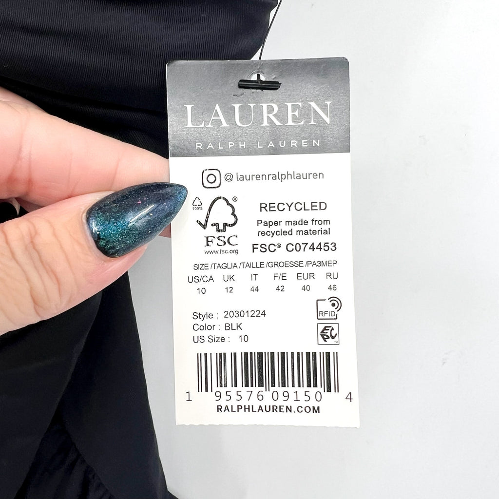 LAUREN RALPH LAUREN Double Strap Twist Tankini Top Size 10 Black Underwire NWT