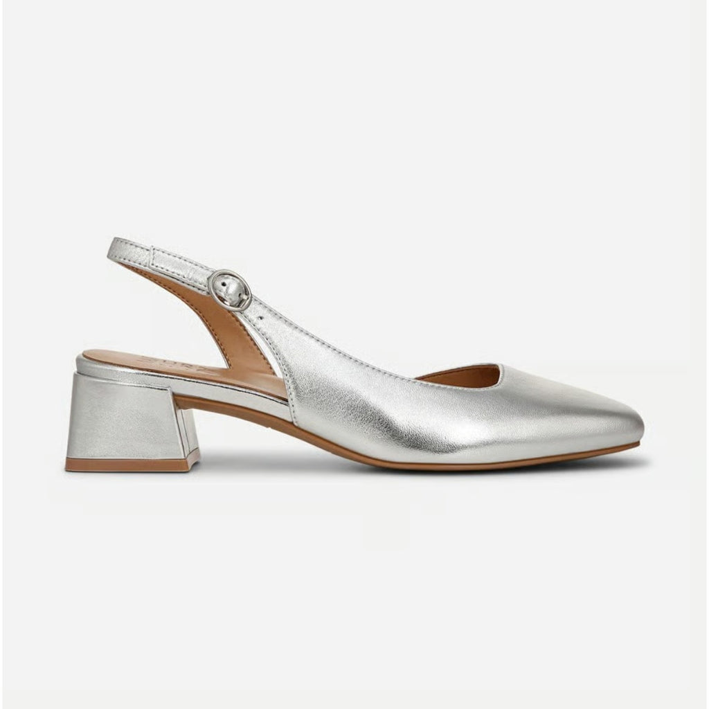 NATURALIZER Womens Jayla Low Slingback Heels Size 8 Wide Silver Leather NWOB