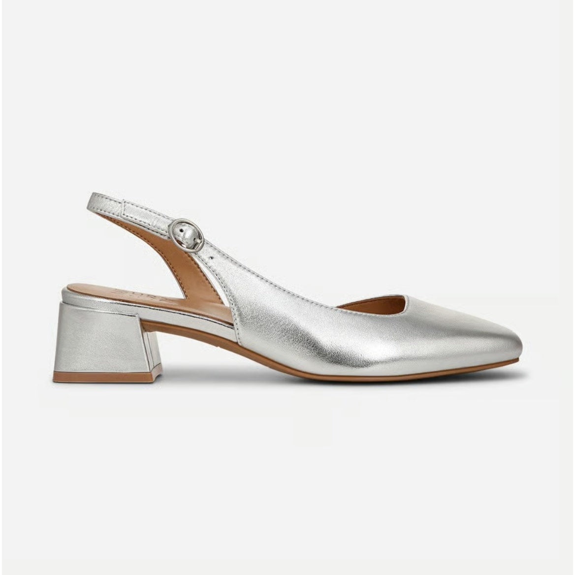 NATURALIZER Womens Jayla Low Slingback Heels Size 8 Wide Silver Leather NWOB