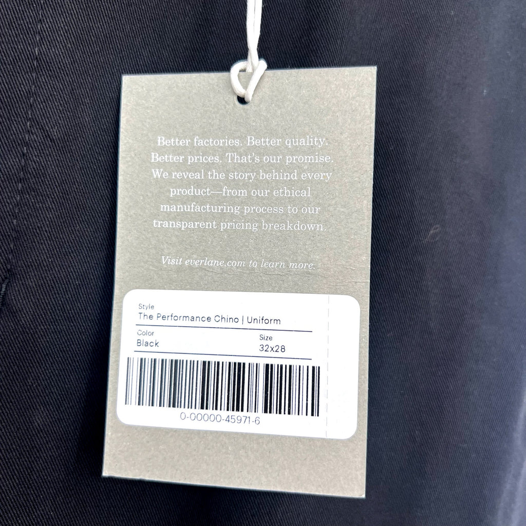 EVERLANE Men's Uniform Performance Chino Pants 32x28 Black Slim Fit NWT