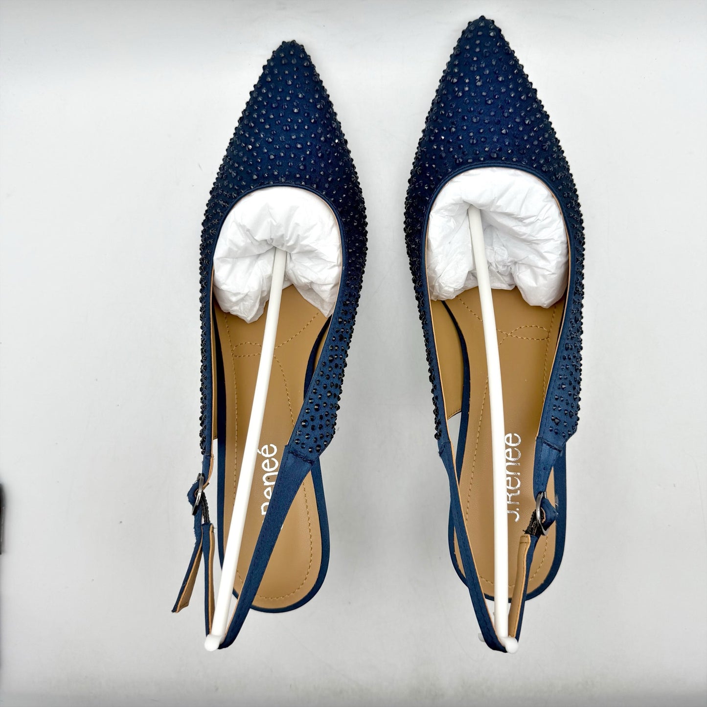 J. Renee Womens Ferryanne Kitten Heel US 12 Wide Navy Rhinestone NIB