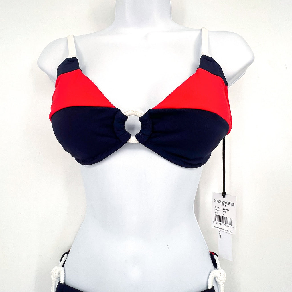 ROBIN PICCONE Women's Babe Bikini Medium Navy Blue Red Top & Bottom Combo NWT