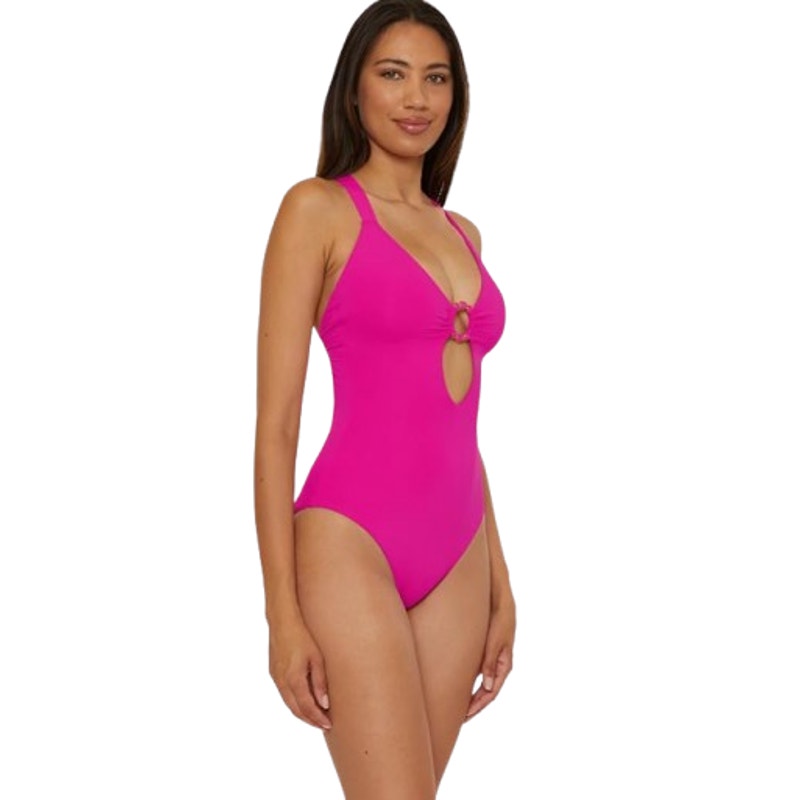 BECCA Marble Canyon One Piece Swimsuit Large Pink Azalea Embellished Ring NWT