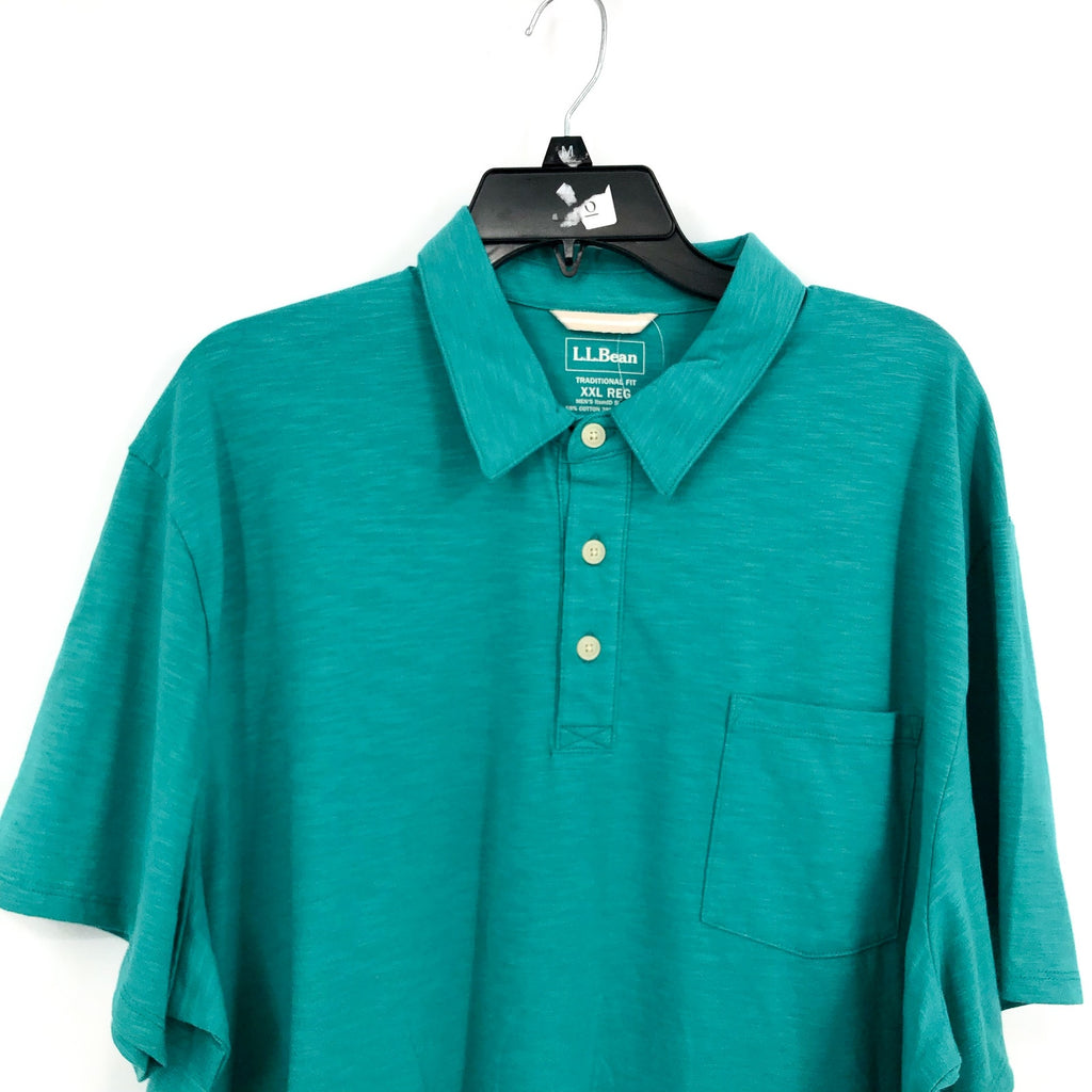 L.L.BEAN Mens Lakewashed Performance Polo Shirt XXL Blue-Green Short-Sleeve NWT