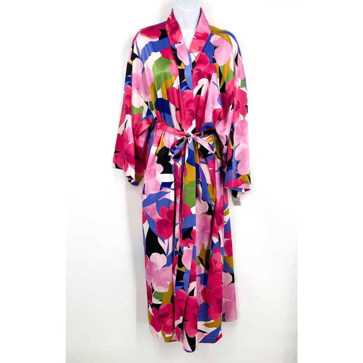 N NATORI Women's Bonita Stretch Silky Satin 49" Robe XL Pink Multi Floral NWT